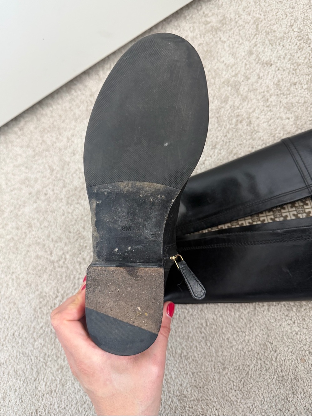 Tory Burch Black Leather Knee-High Boots with Gold Logo - Picture 7 of 16